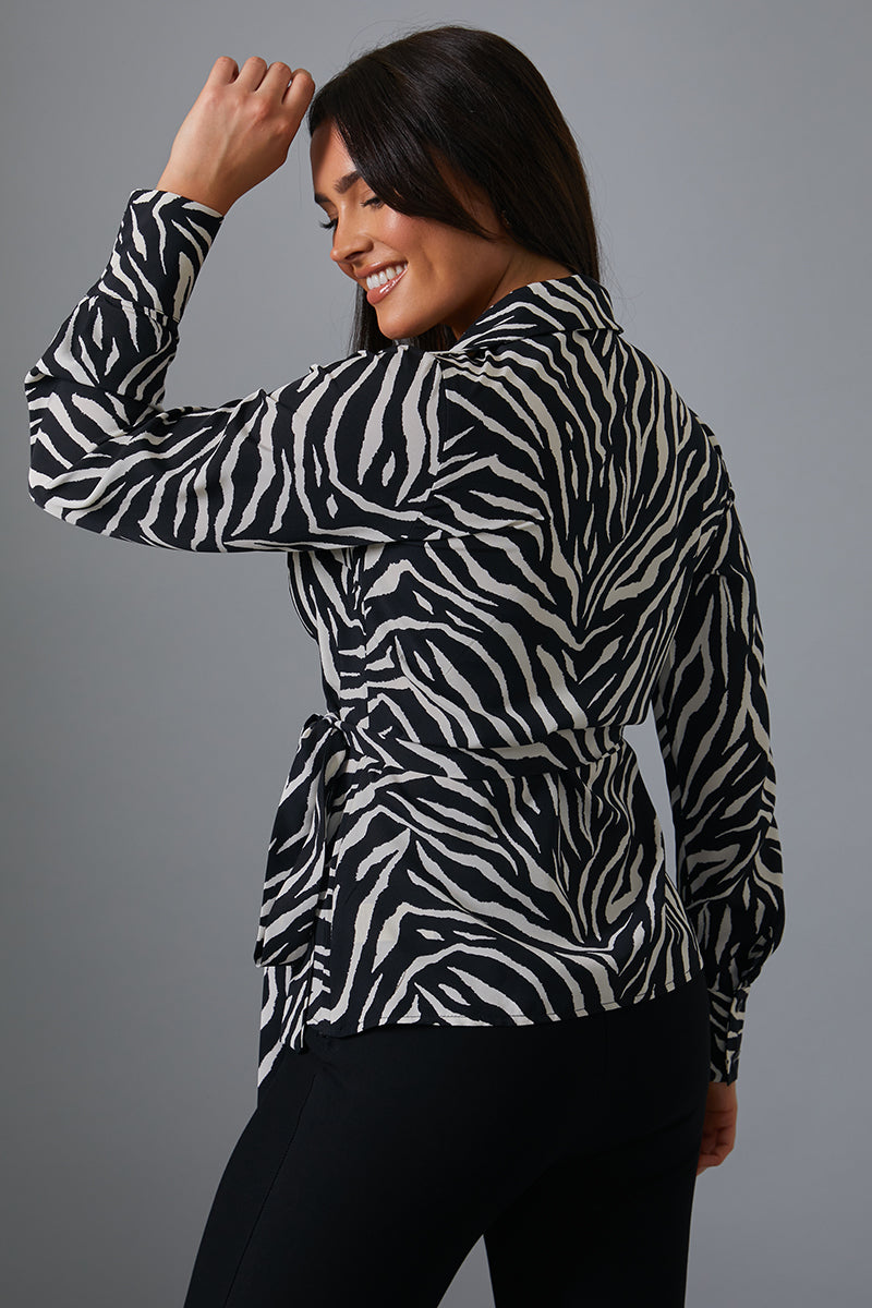Zebra Print Wrap Front Shirt
