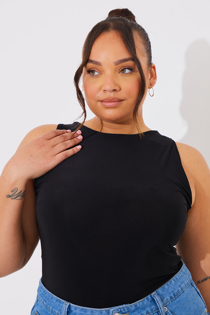 Racer Neck Double Layer Slinky Bodysuit