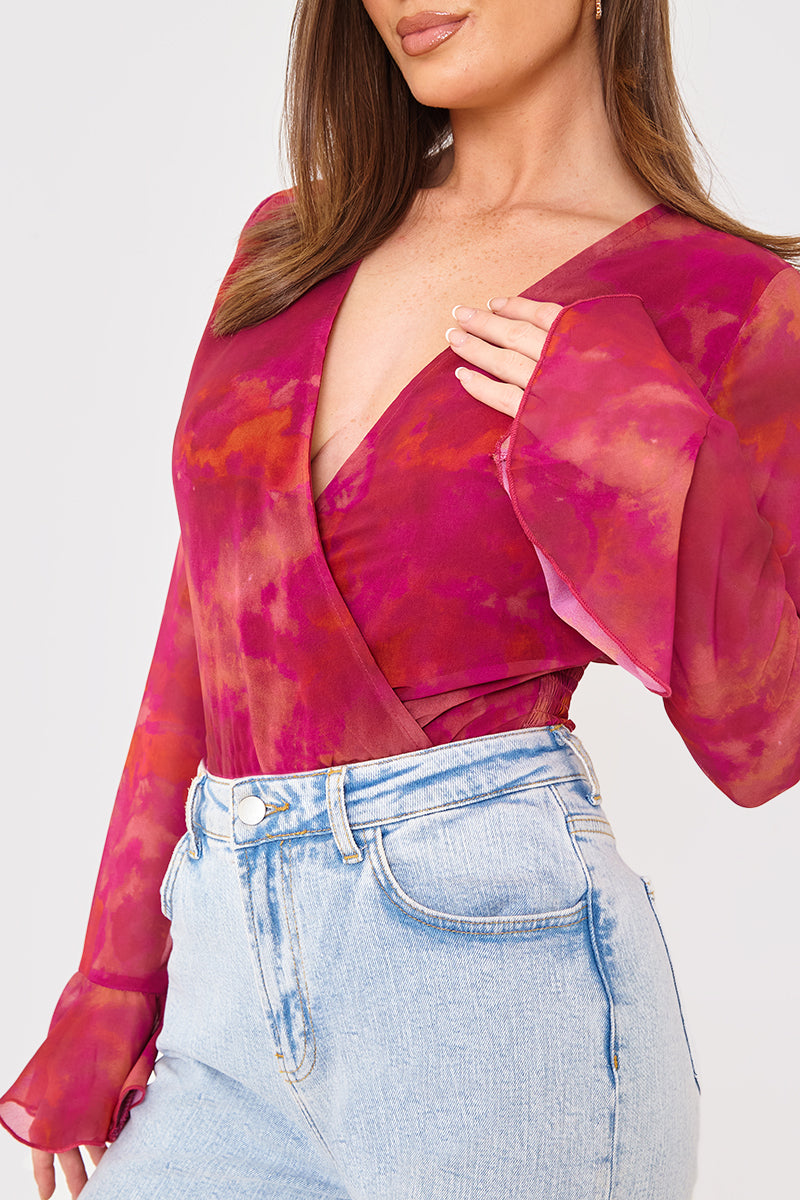 Wrap Front Flared Cuff Bodysuit
