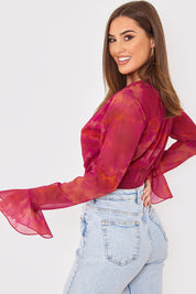 Wrap Front Flared Cuff Bodysuit