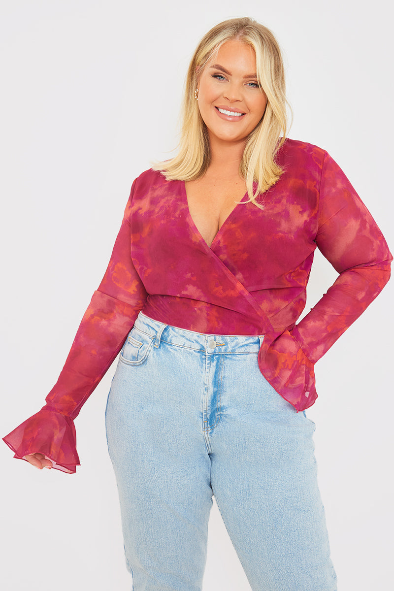 Wrap Front Flared Cuff Bodysuit