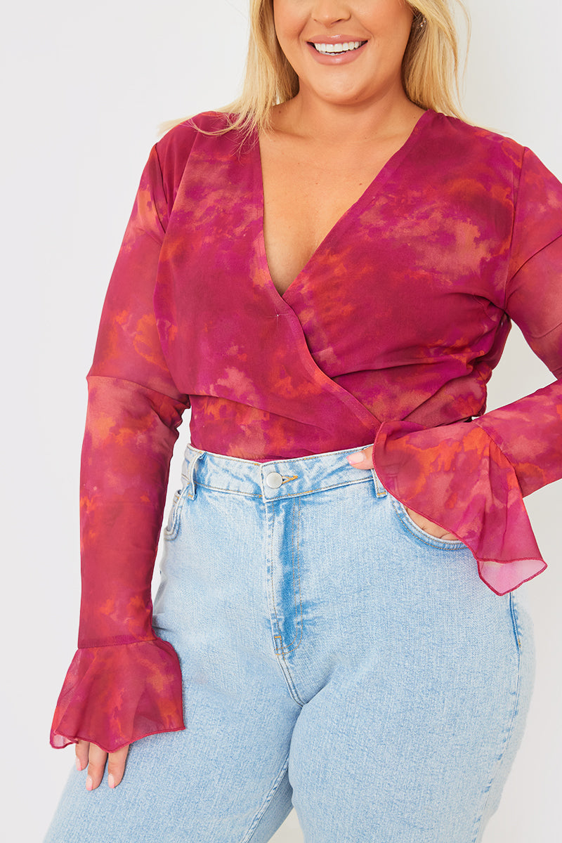Wrap Front Flared Cuff Bodysuit