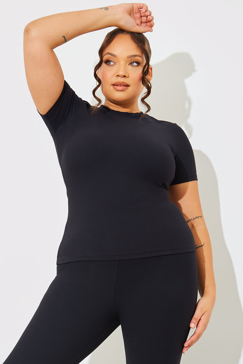 Crew Neck Short Sleeve Rib Top