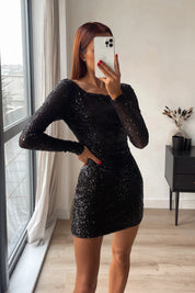 Sequin Draped Back Mini Dress