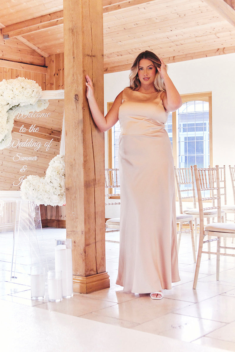 Light Gold Satin Cowl Back Maxi Dress