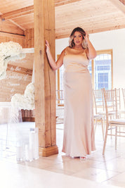 Light Gold Satin Cowl Back Maxi Dress