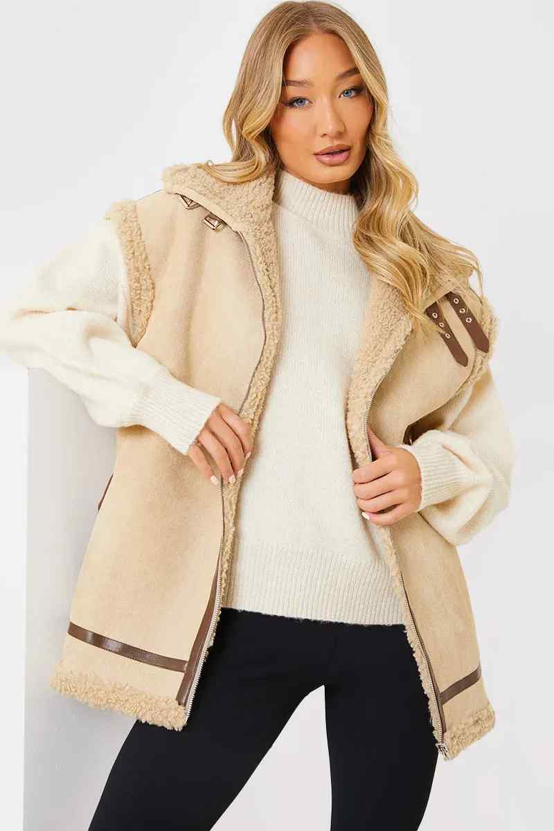 Shearling Sleeveless Aviator Gilet – InTheStyle - Main Image