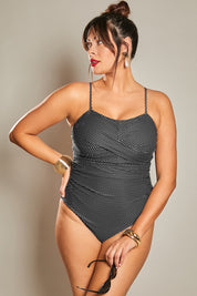 Control Micro Polka Dot Ruched Cross Over Detail Swimsuit