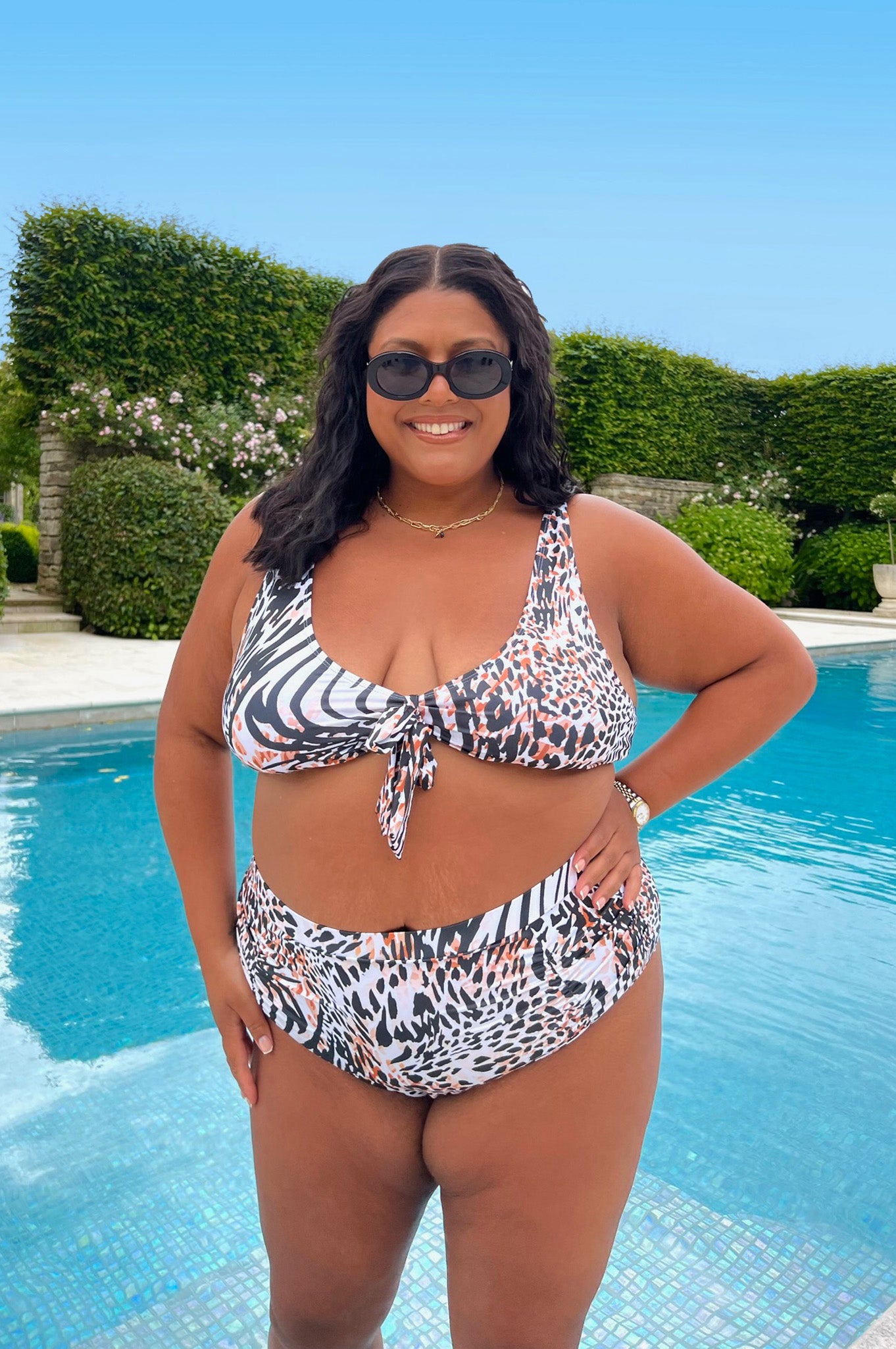 Leapord Print Tie Front Bikini Top