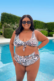 Leapord Print Tie Front Bikini Top