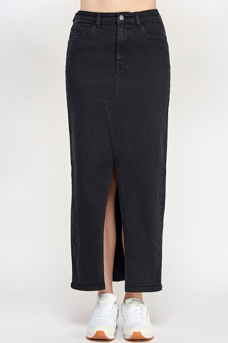 Washed Split Detail Denim Maxi Skirt
