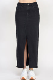 Washed Split Detail Denim Maxi Skirt