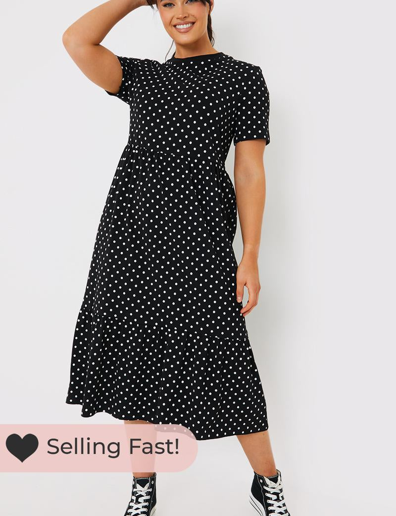 Polka Dot Smock Midaxi T-Shirt Dress