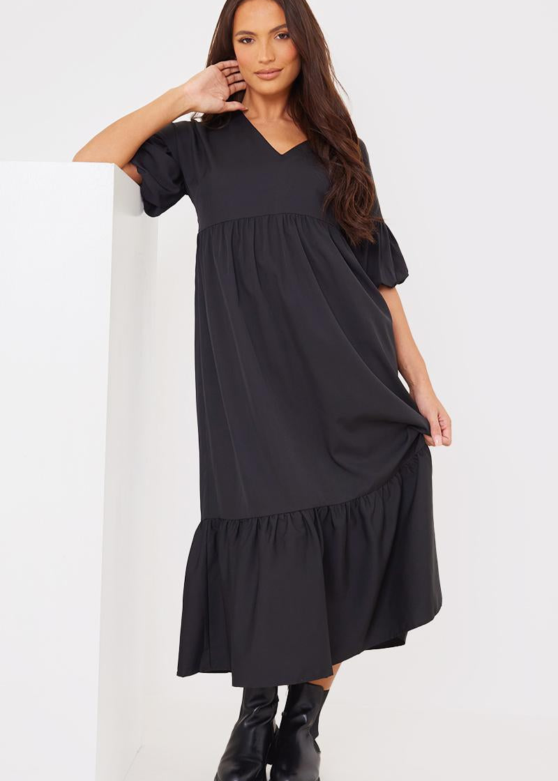 V Neck Smock Maxi Dress
