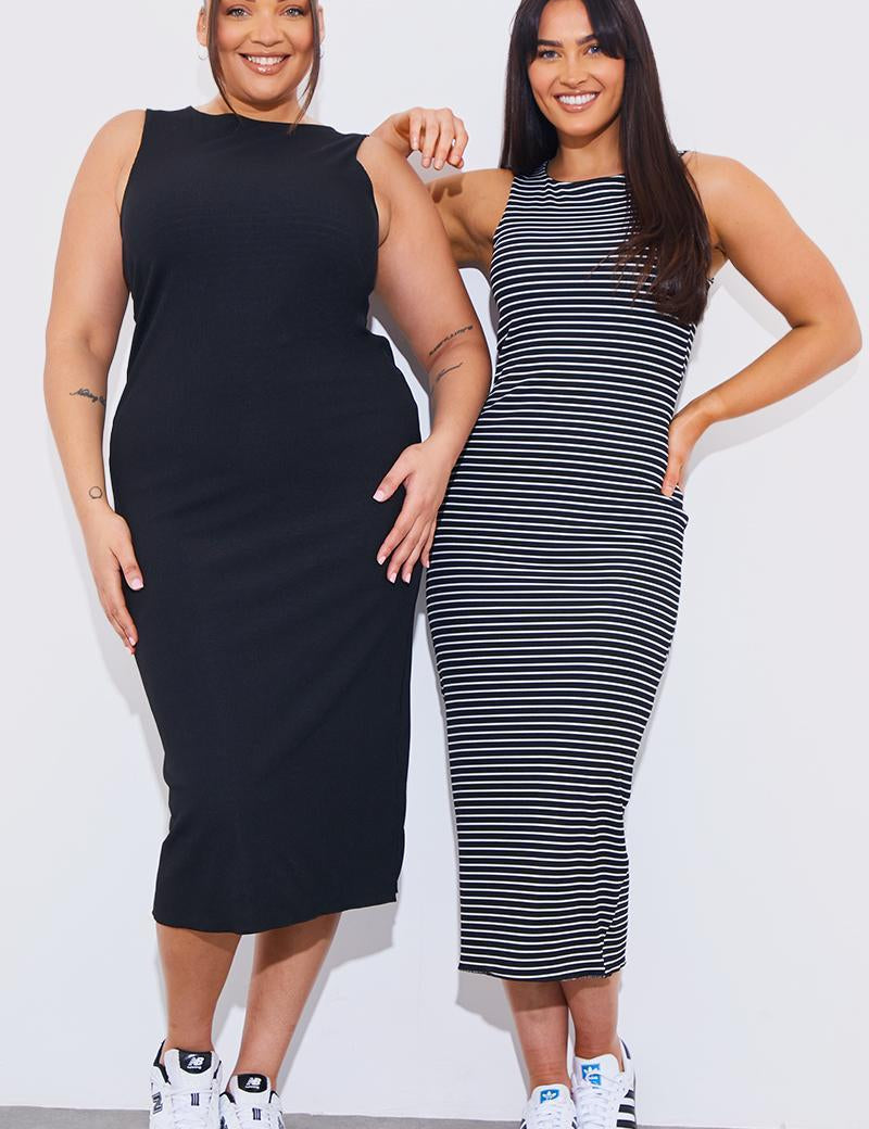 Reversible Stripe Scoop Neck Midi Dress