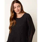 Rhinestone Pleated Chiffon Top