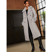 Chi Chi London Double Breasted Faux Fur Trim Coat in Grey