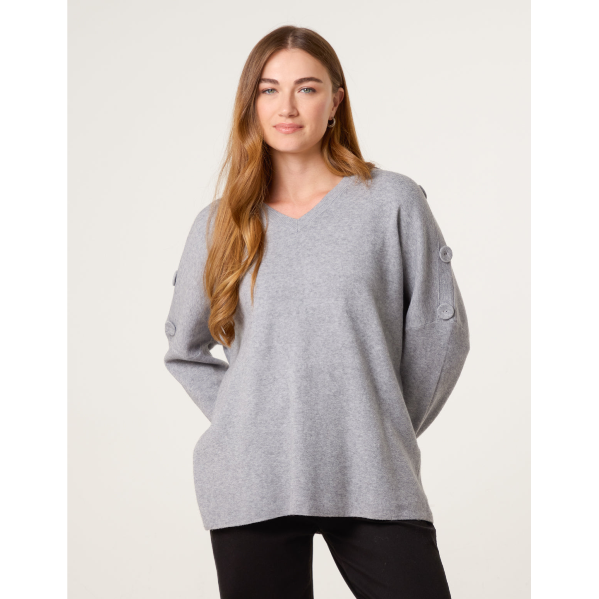 V Neck Button Jumper