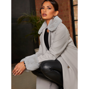 Chi Chi London Double Breasted Faux Fur Trim Coat in Grey