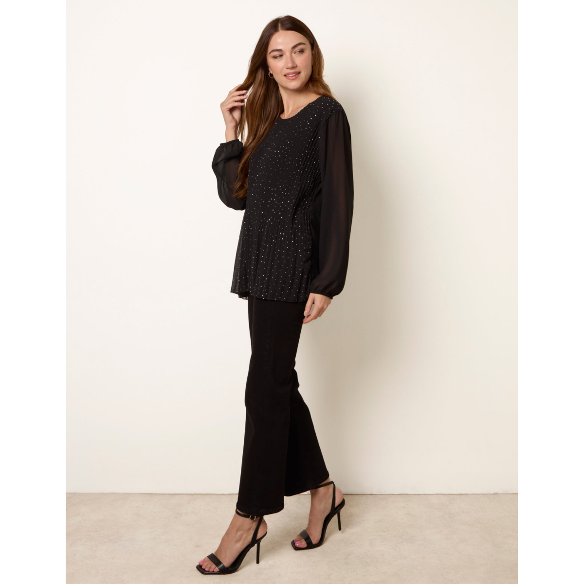 Rhinestone Pleated Chiffon Top