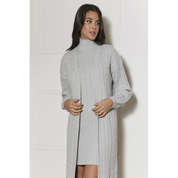 Chi Chi London All-Over Knitted Cable Longline Cardigan in Grey