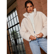 Chi Chi London Short Padded Borg Coat in Cream