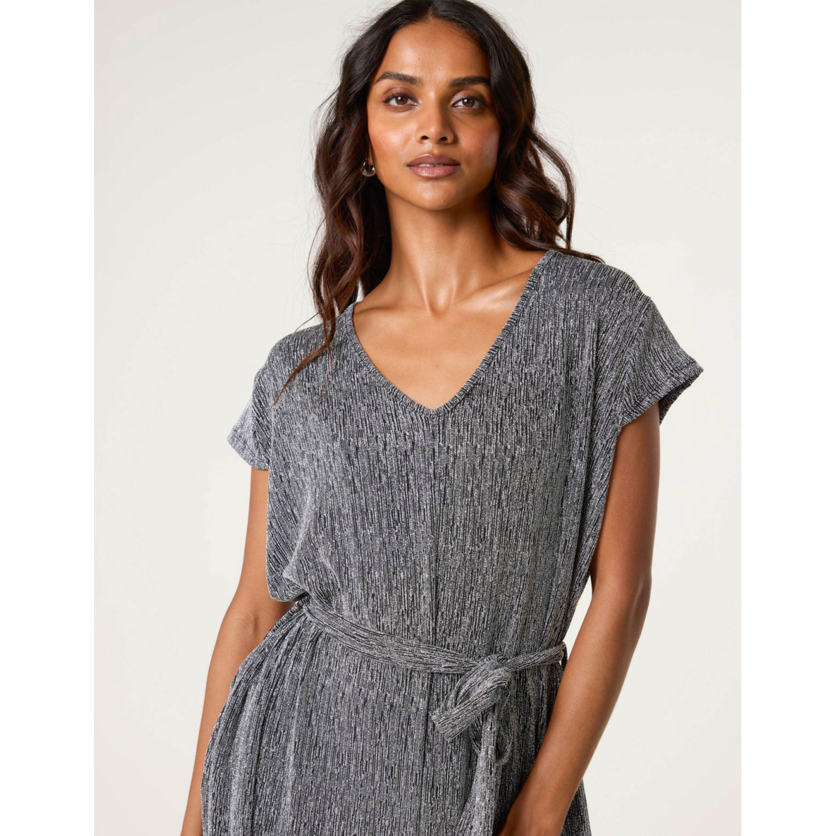 Metallic V Neck Jumpsuit