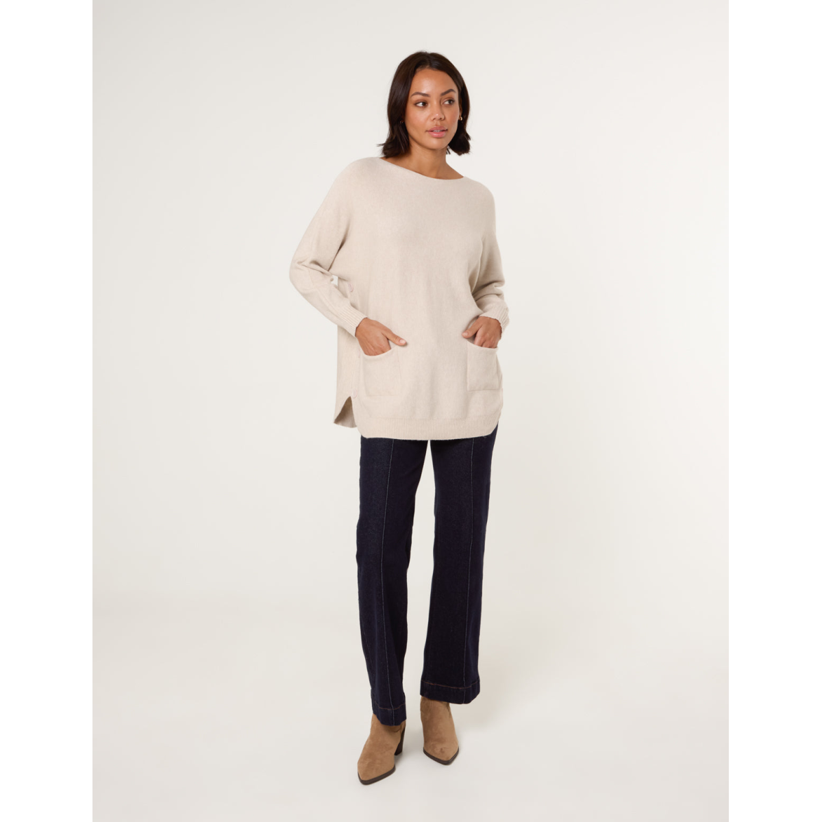 Pocket Slash Scoop Neck Jumper