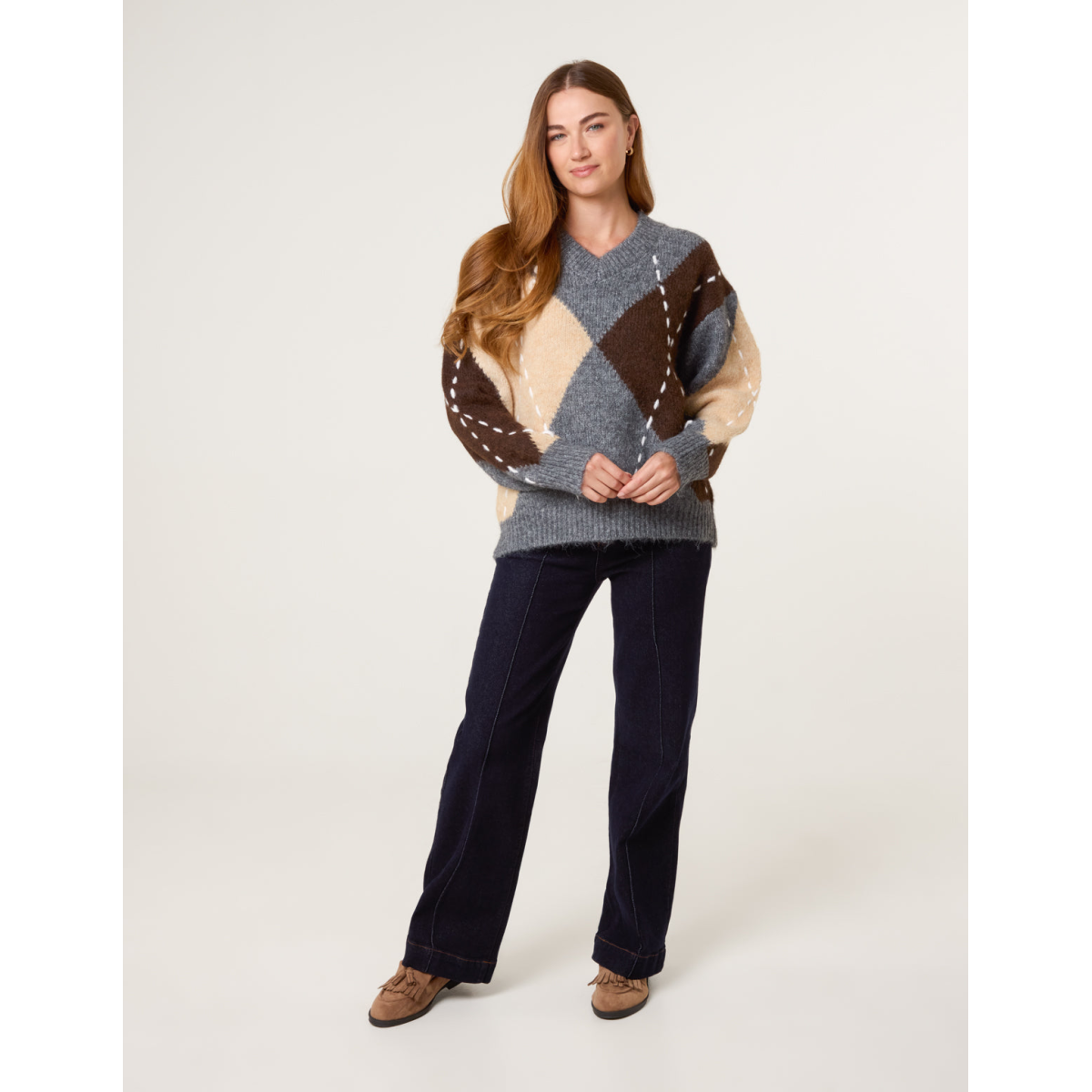 Argyle Knitted Patterned Jumper