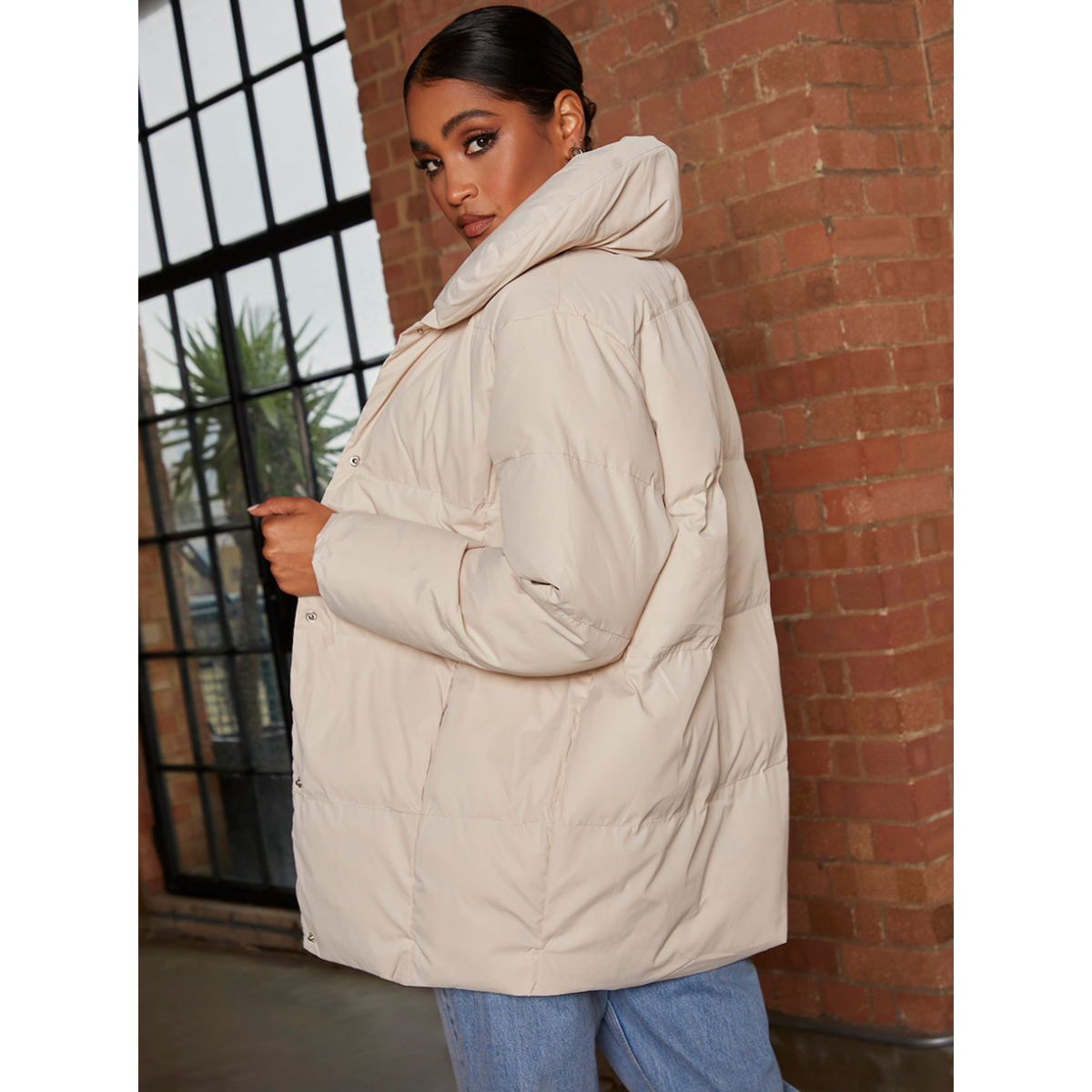 Chi Chi London Padded Puffer Coat in Cream