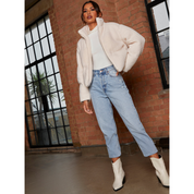 Chi Chi London Short Padded Borg Coat in Cream