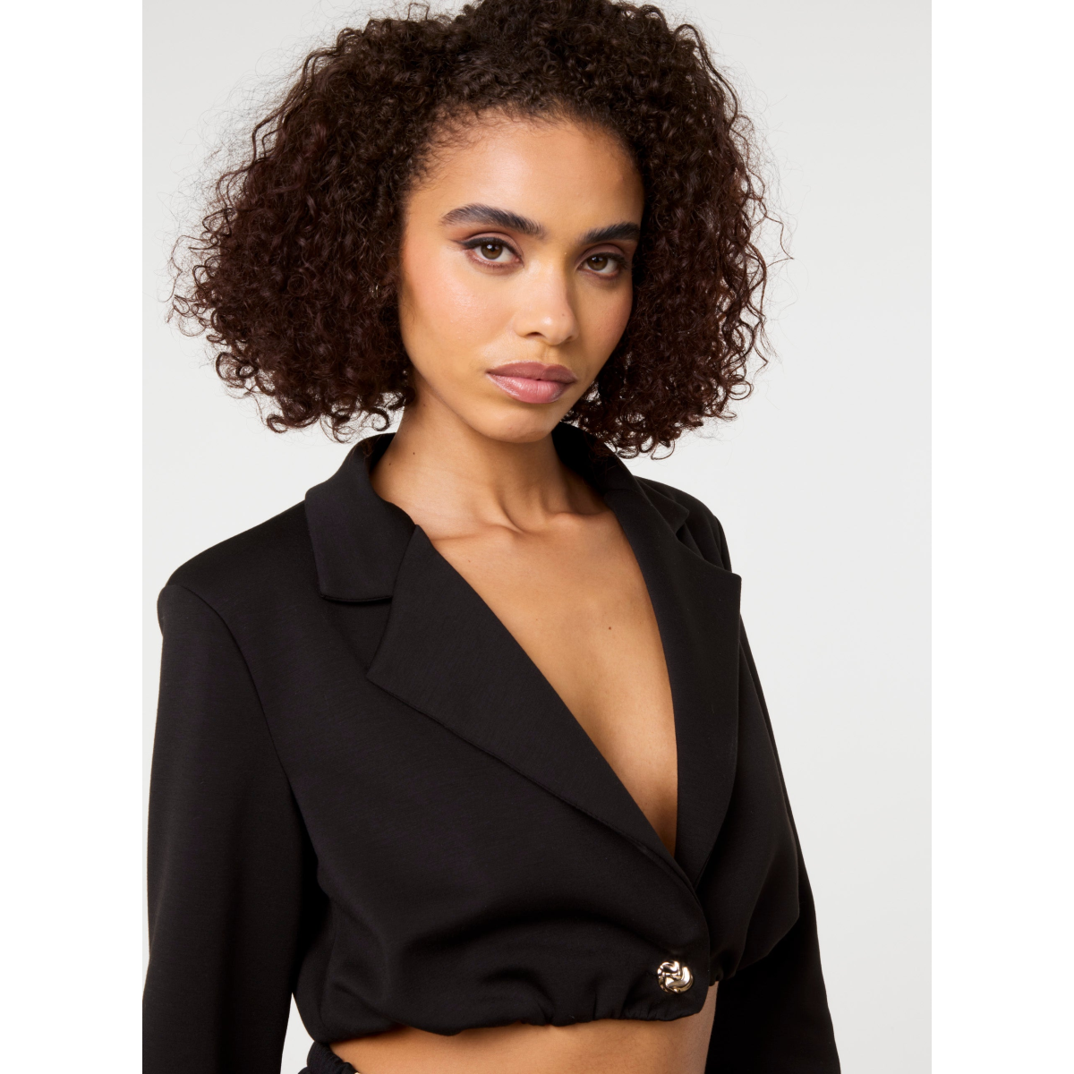 Crop One Button Puffball Blazer Jacket