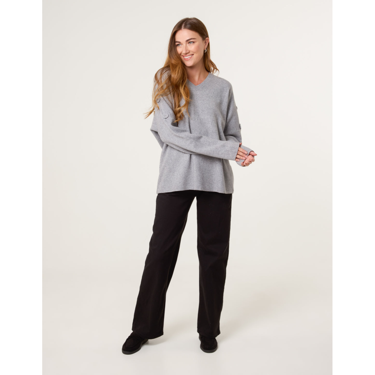 V Neck Button Jumper