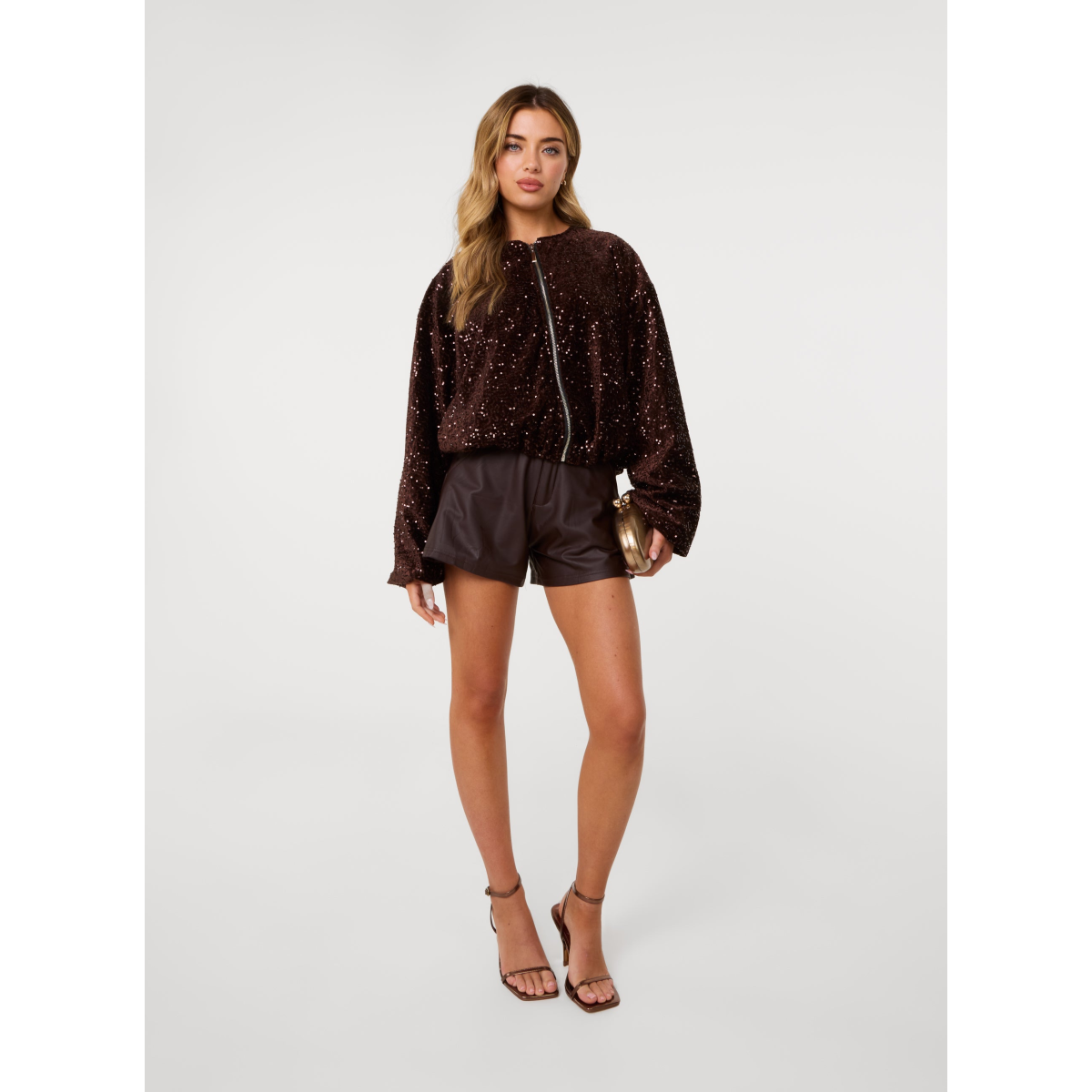 Velvet Sequin Puffball Zipper Jacket