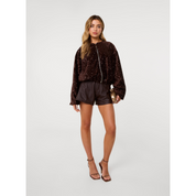 Velvet Sequin Puffball Zipper Jacket