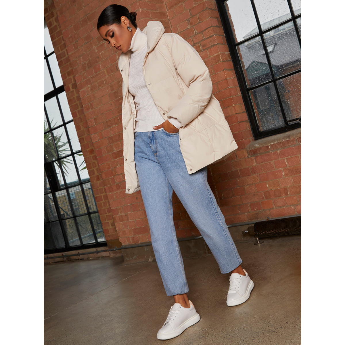 Chi Chi London Padded Puffer Coat in Cream