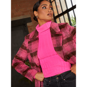 Chi Chi London Single Breasted Check Coat in Pink