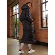 Chi Chi London Check Padded Longline Belted Coat in Black