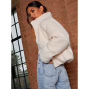 Chi Chi London Short Padded Borg Coat in Cream