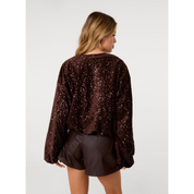 Velvet Sequin Puffball Zipper Jacket