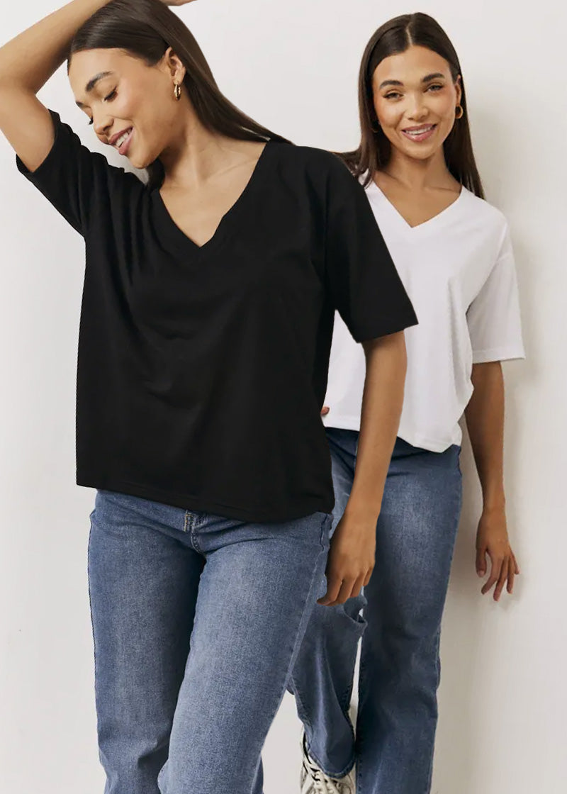 Black and White 2 Pack Slouchy V-Neck T-Shirt