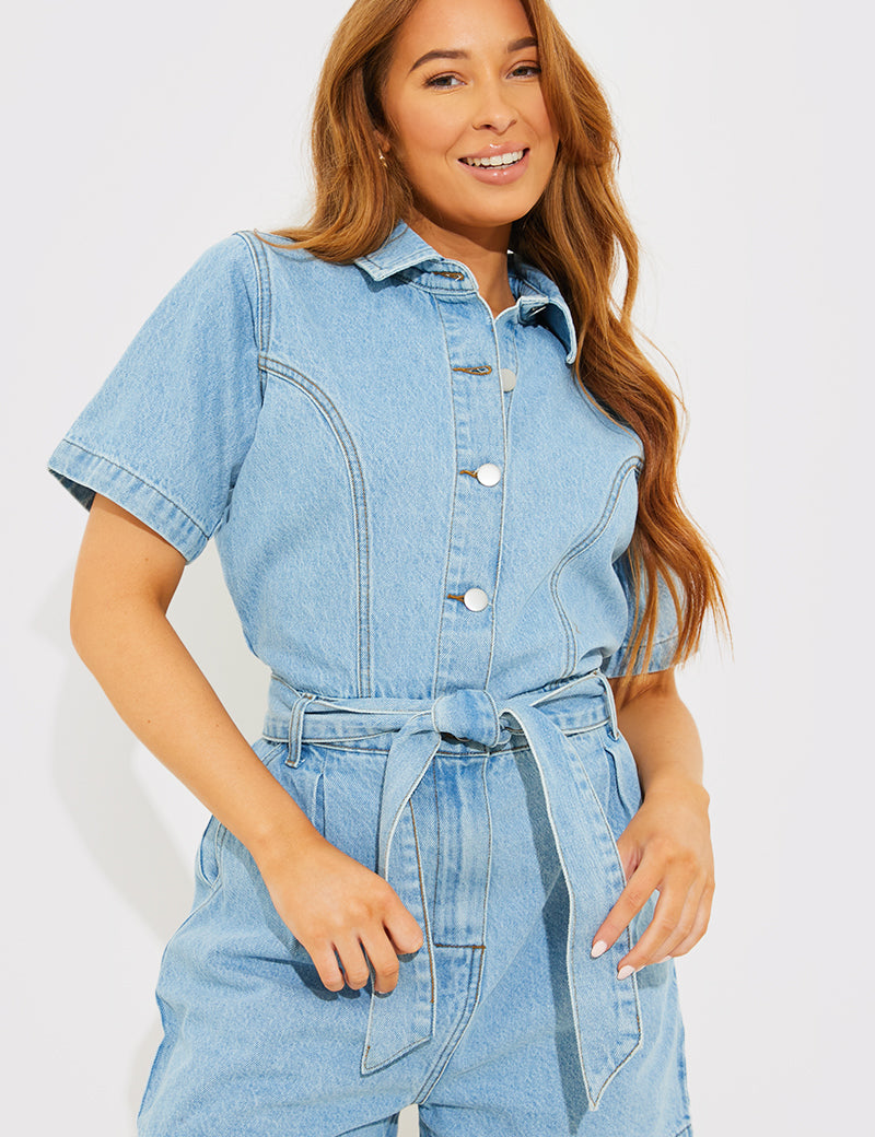 Button Through Denim Playsuit