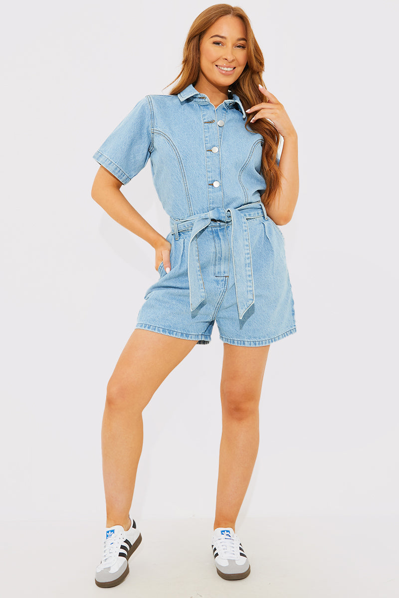 Button Through Denim Playsuit