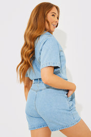 Button Through Denim Playsuit