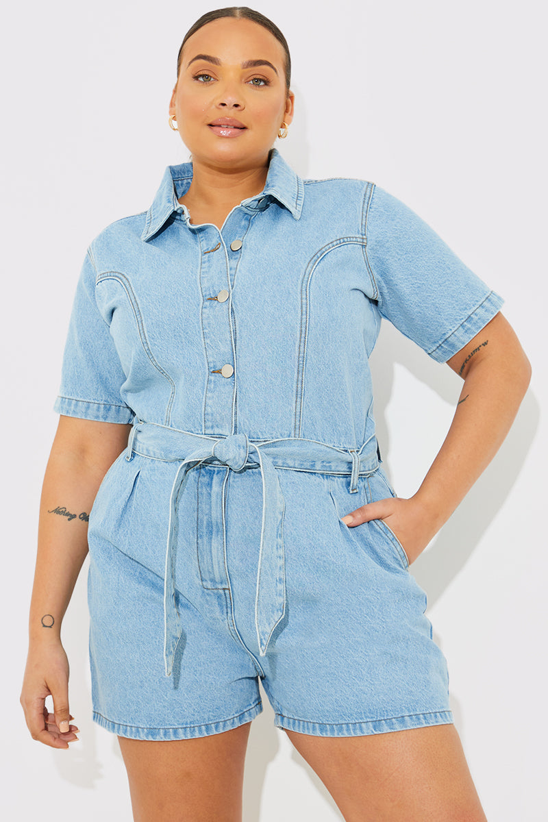 Button Through Denim Playsuit