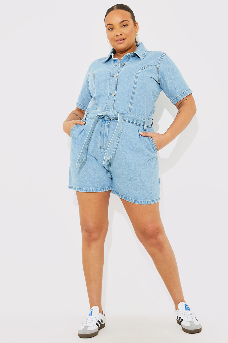 Button Through Denim Playsuit
