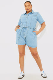 Button Through Denim Playsuit