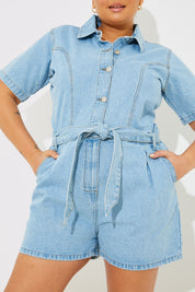 Button Through Denim Playsuit