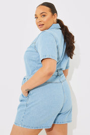 Button Through Denim Playsuit
