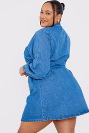 Shirred Waist Denim Shirt Dress